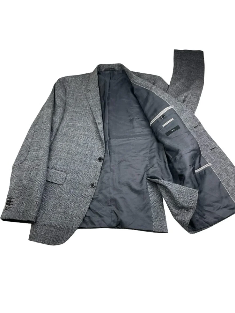 Hugo Boss Men’s The Smith13 2-Button Blazer Gray Plaid/Elbow Patches • 42R